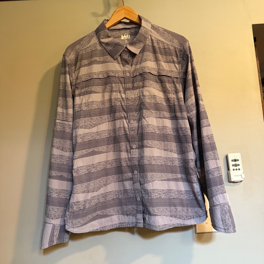 REI Co-op Hiking Shirt Womens XL Purple Striped Vented Long Sleeve Trail Top